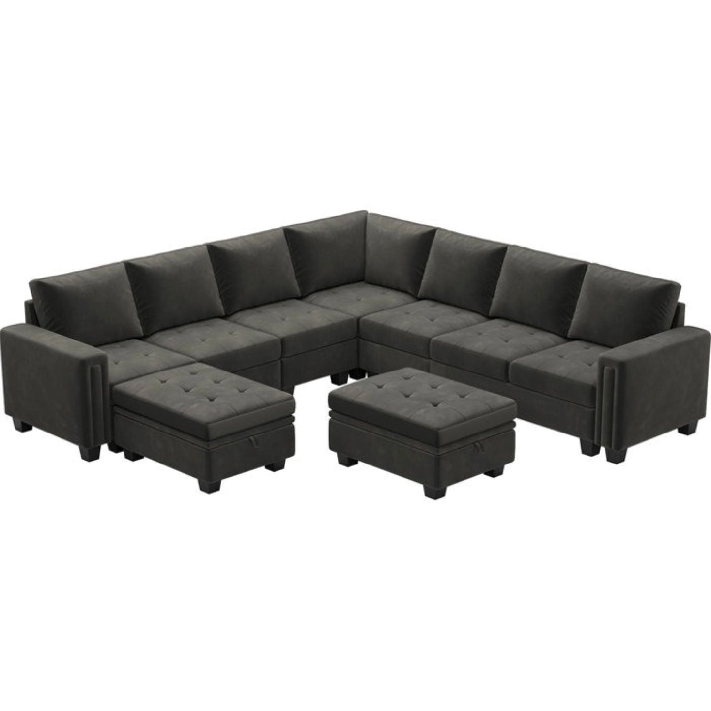 Moris 8 Seater Modular U Shape Fabric Sofa with Storage Ottoman For Living Room | Bedroom | Office - Torque India