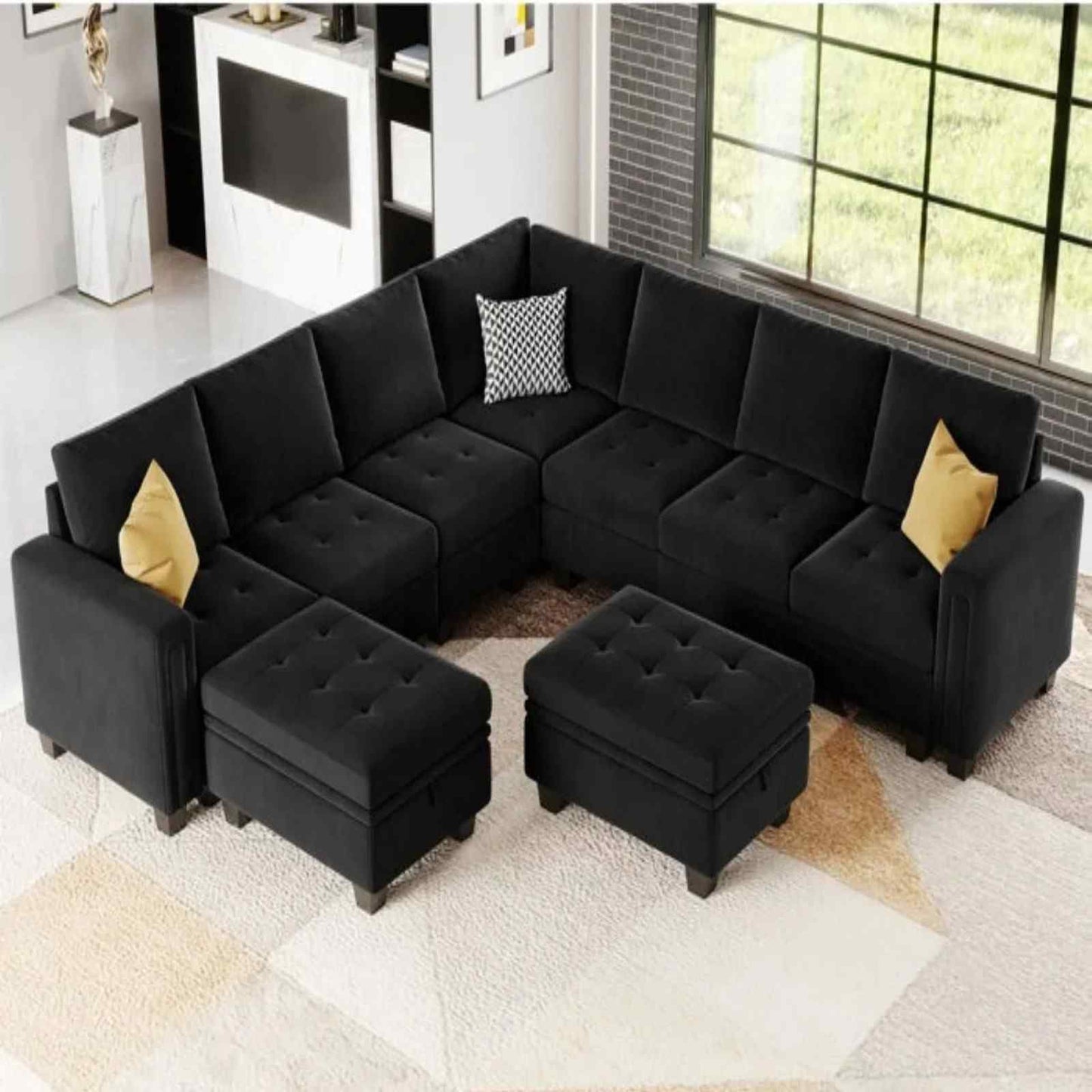 Moris 8 Seater Interchangeable Modular Corner Fabric Sofa with Storage Ottoman For Living Room | Bedroom | Office