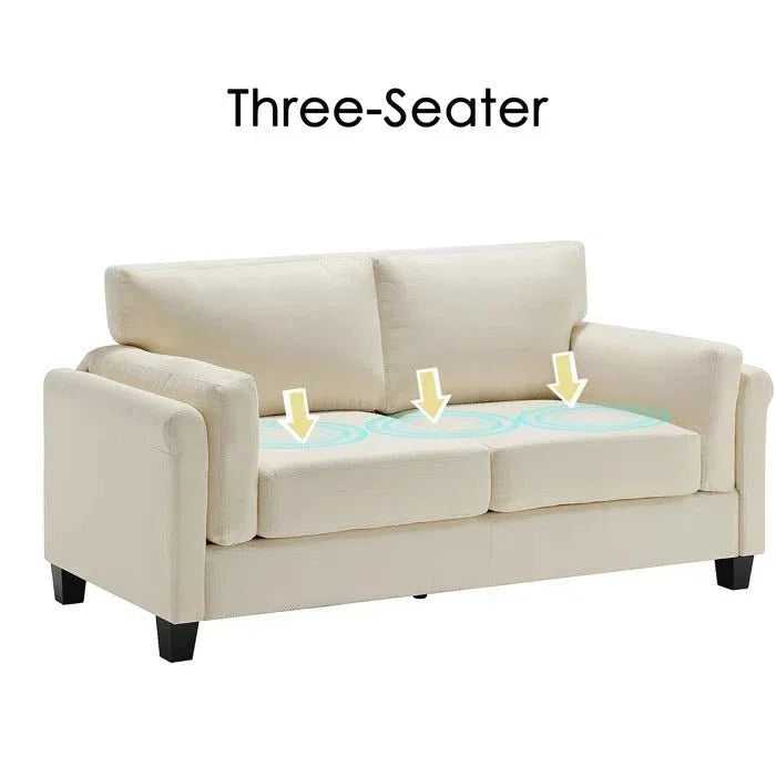 Nova 3 seater modern fabric sofa set in cream beige color for luxury living room interiors with comfortable cushioned seating and contemporary design