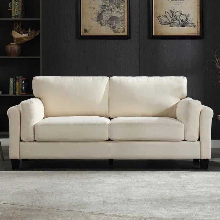 Nova 3 seater modern fabric sofa set in cream beige color for luxury living room interiors with comfortable cushioned seating and contemporary design