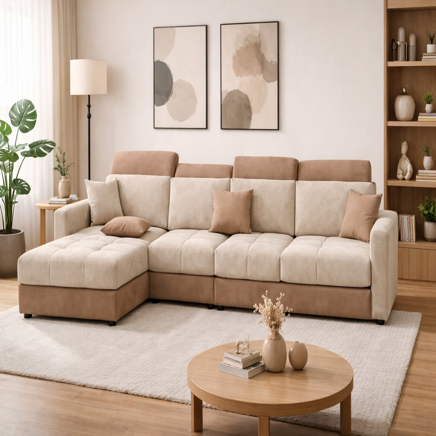 Modern 5 Seater Sofa Set for Living Room | Premium Fabric Sofa with Wooden Frame
