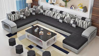 Silvester 12 Seater U Shape Premium Sectional Fabric Sofa Set with 4 Puffy