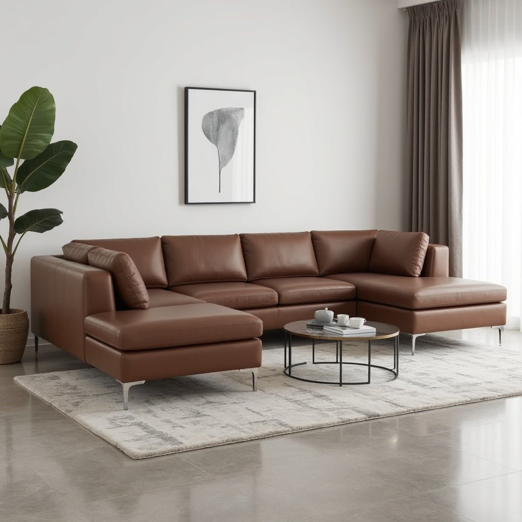 Richard L Shape 8 Seater Leatherette Sofa Set For Living Room - TORQUE INNOVATIONS PRIVATE LIMITED
