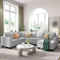 Romilda U Shape 7 Seater Fabric Sofa for Living Room - Torque India