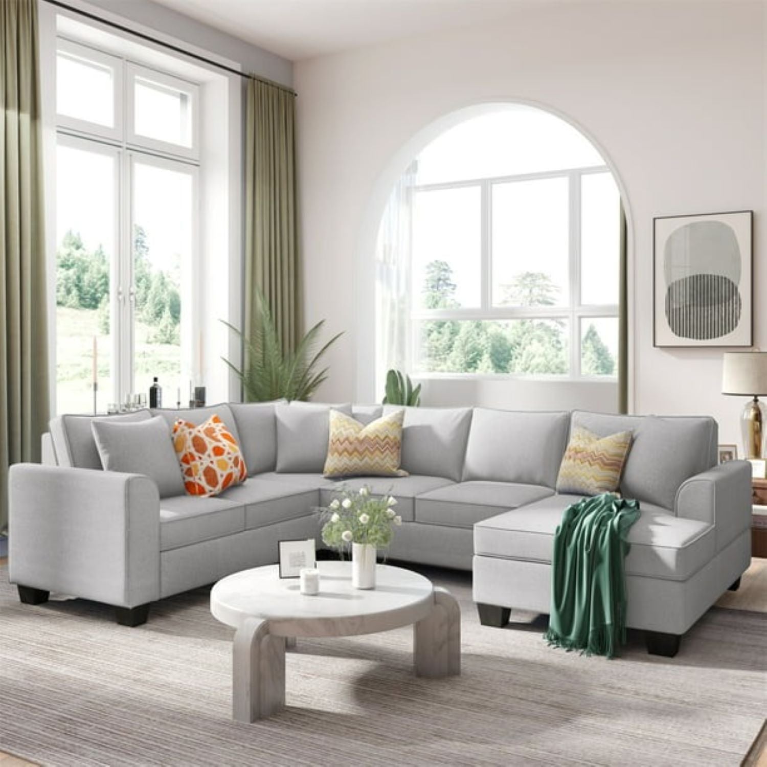 Romilda U Shape 7 Seater Fabric Sofa for Living Room - Torque India