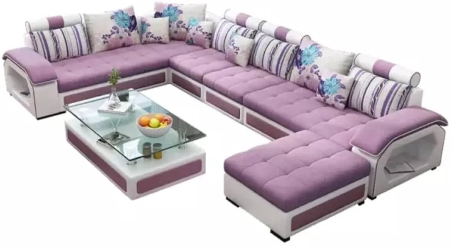 Silvester 12 Seater U Shape Premium Sectional Fabric Sofa Set with 4 Puffy - Torque India