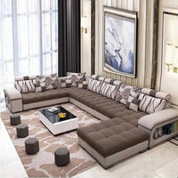 Silvester 12 Seater U Shape Premium Sectional Fabric Sofa Set with 4 Puffy - Torque India