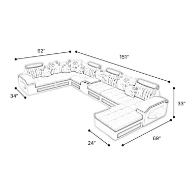 Silvester U - Shape 9 - Seater Fabric Sofa Set with Cup Holder and 4 Additional Puffies - Torque India