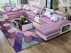 Silvester U - Shape 9 - Seater Fabric Sofa Set with Cup Holder and 4 Additional Puffies - Torque India