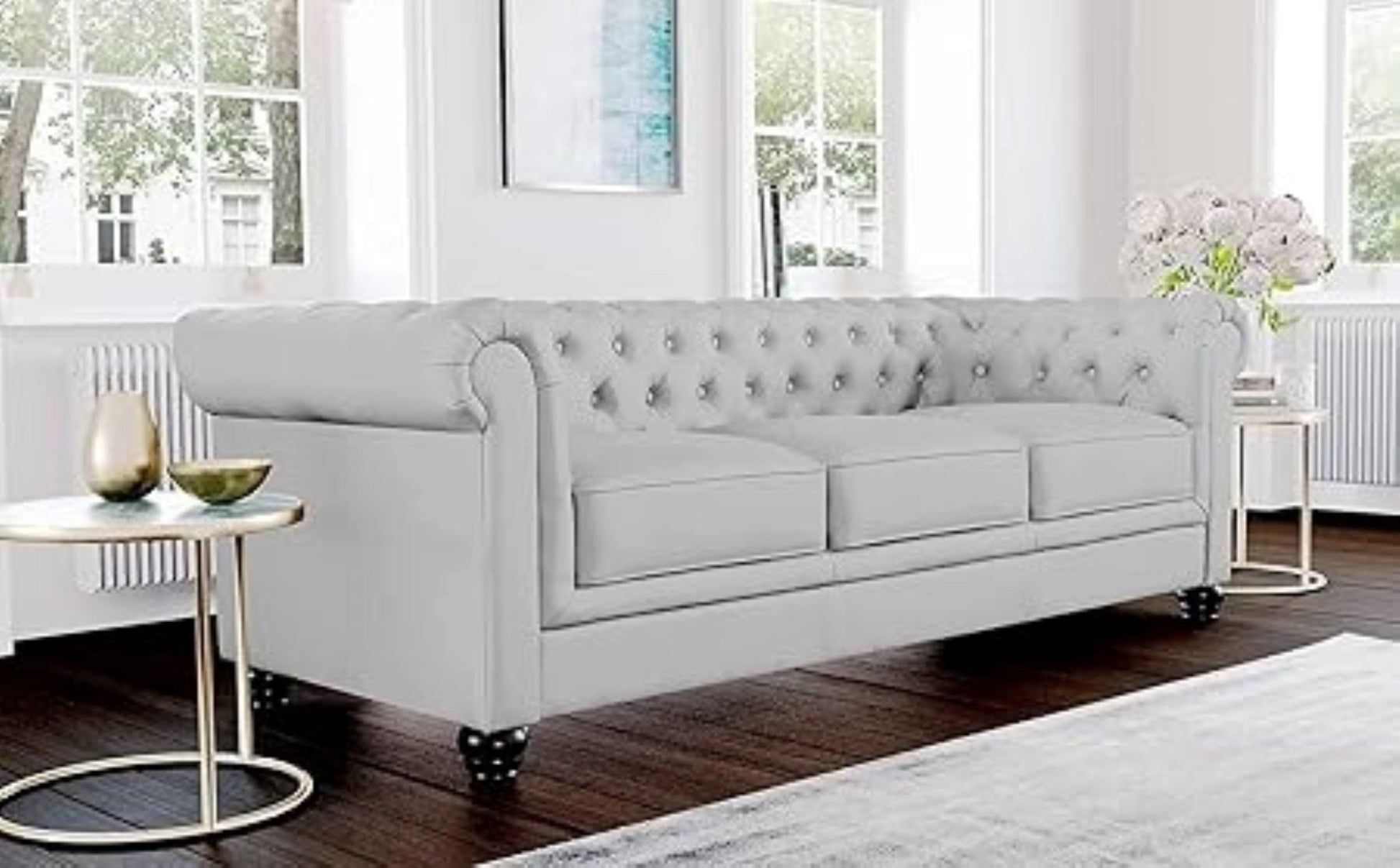 Simpson Solid Wood 3 Seater Leatherette Chesterfield Sofa For Living Room - Torque India