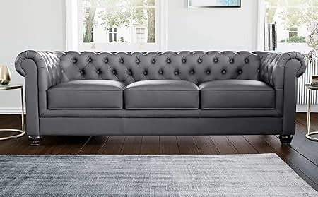 Simpson Solid Wood 3 Seater Leatherette Chesterfield Sofa For Living Room - Torque India