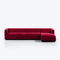 Verlino Velvet L Shape 5 Seater Sofa – Modern Red Designer Sectional Sofa for Living Room