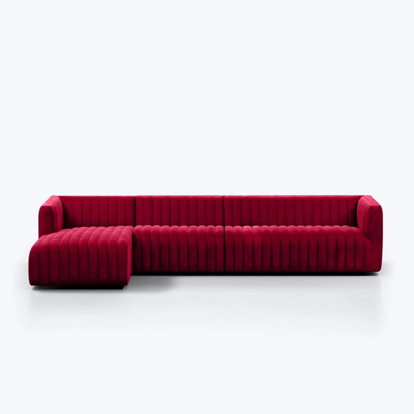 Verlino Velvet L Shape 5 Seater Sofa – Modern Red Designer Sectional Sofa for Living Room