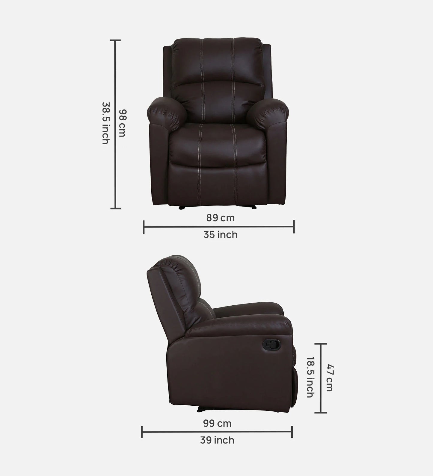 Elixo Premium 1 Seater Manual Recliner – Leatherette Single Seater Recliner Sofa for Living Room