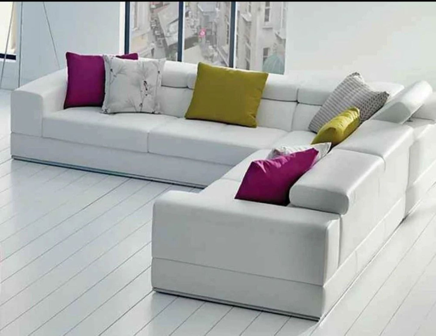 Valinor 5 Seater L Shape Leatherette Sofa - White - Torque India