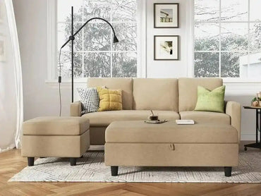 Vegas 6 Seater Sofa | 3 Seater Sofa, 1 Ottoman And 1 Bench Fabric - Torque India