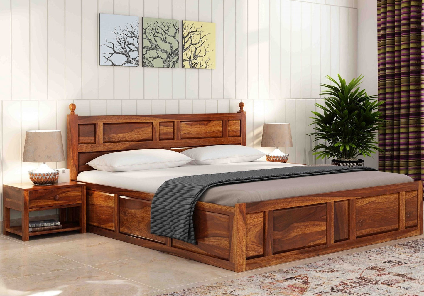 Advin Sheesham Wood Bed with Box Storage - Torque India