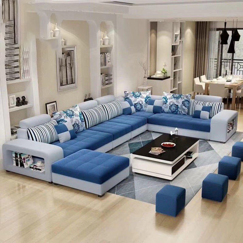 Allister U Shape 9 Seater Fabric Sofa Set with 4 Square Puffy - Torque India