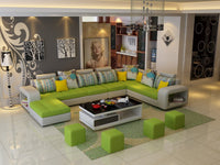 Allister U Shape 9 Seater Fabric Sofa Set with 4 Square Puffy - Torque India