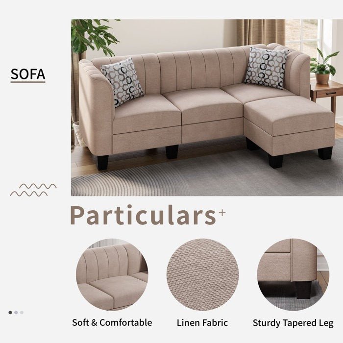 Alora Modular 4 Seater Fabric Sofa For Living Room - Torque India