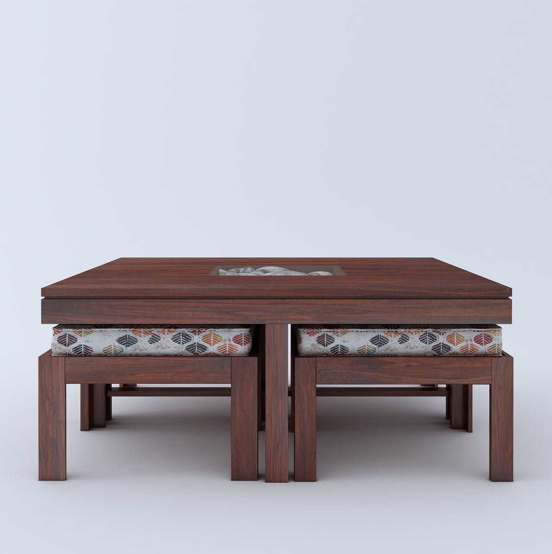 Anzio Solid Wood Coffee Table Centre Table With 4 Seating Stool For Living Room. - Torque India