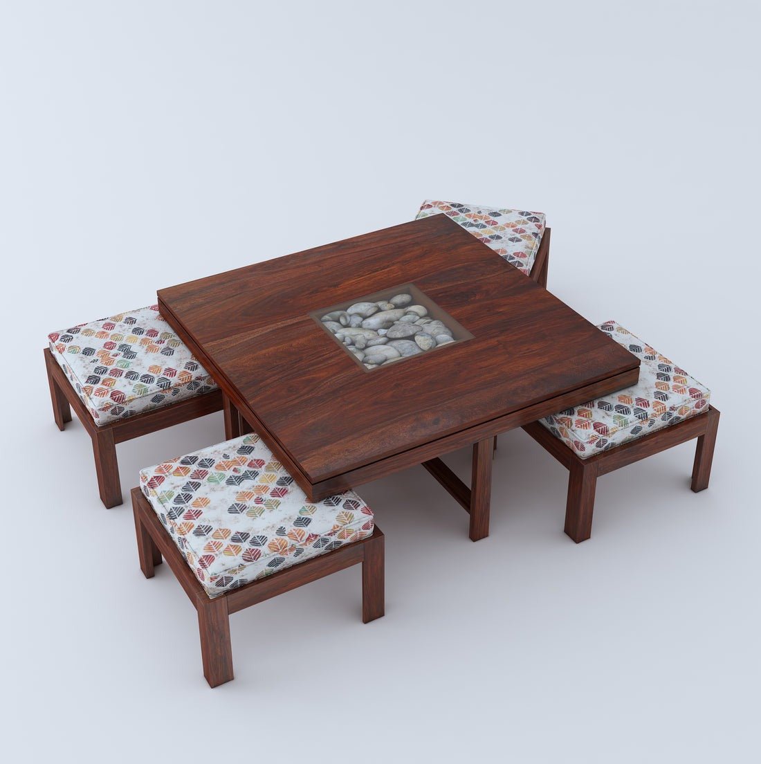 Anzio Solid Wood Coffee Table Centre Table With 4 Seating Stool For Living Room. - Torque India
