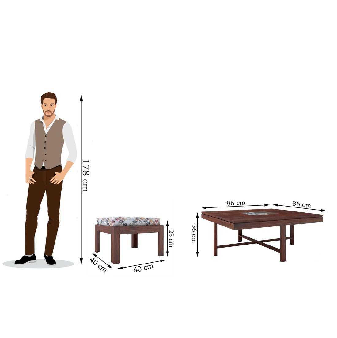 Anzio Solid Wood Coffee Table Centre Table With Seating Stool For Living