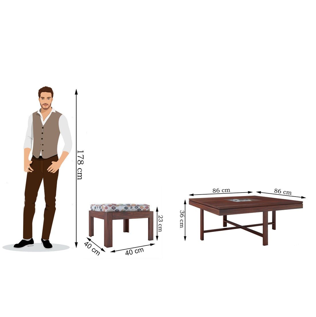 Anzio Solid Wood Coffee Table Centre Table With 4 Seating Stool For Living Room. - Torque India