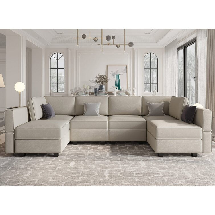 Arvon 6 Seater Premium Fabric U Shape Sofa For Living Room - Torque India