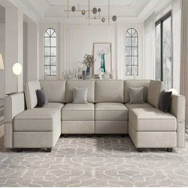 Arvon 6 Seater Premium Fabric U Shape Sofa For Living Room - Torque India