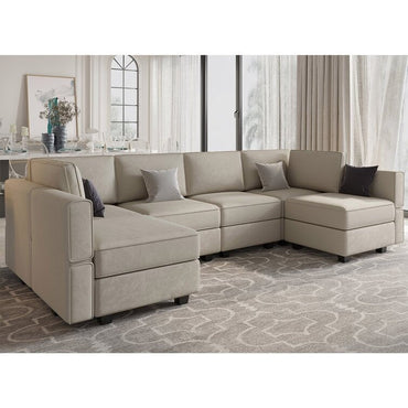 Arvon 6 Seater Premium Fabric U Shape Sofa For Living Room - Torque India