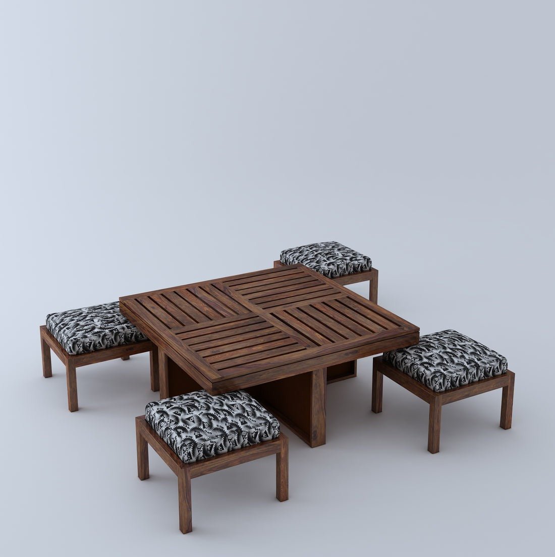 Avian Solid Wood Coffee Table Centre Table With 4 Seating Stool For Living Room. - Torque India