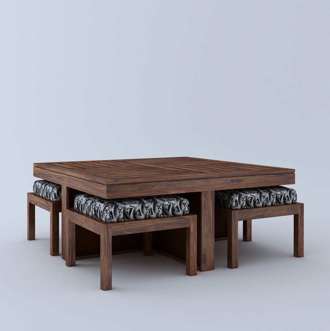 Avian Solid Wood Coffee Table Centre Table With 4 Seating Stool For Living Room. - Torque India