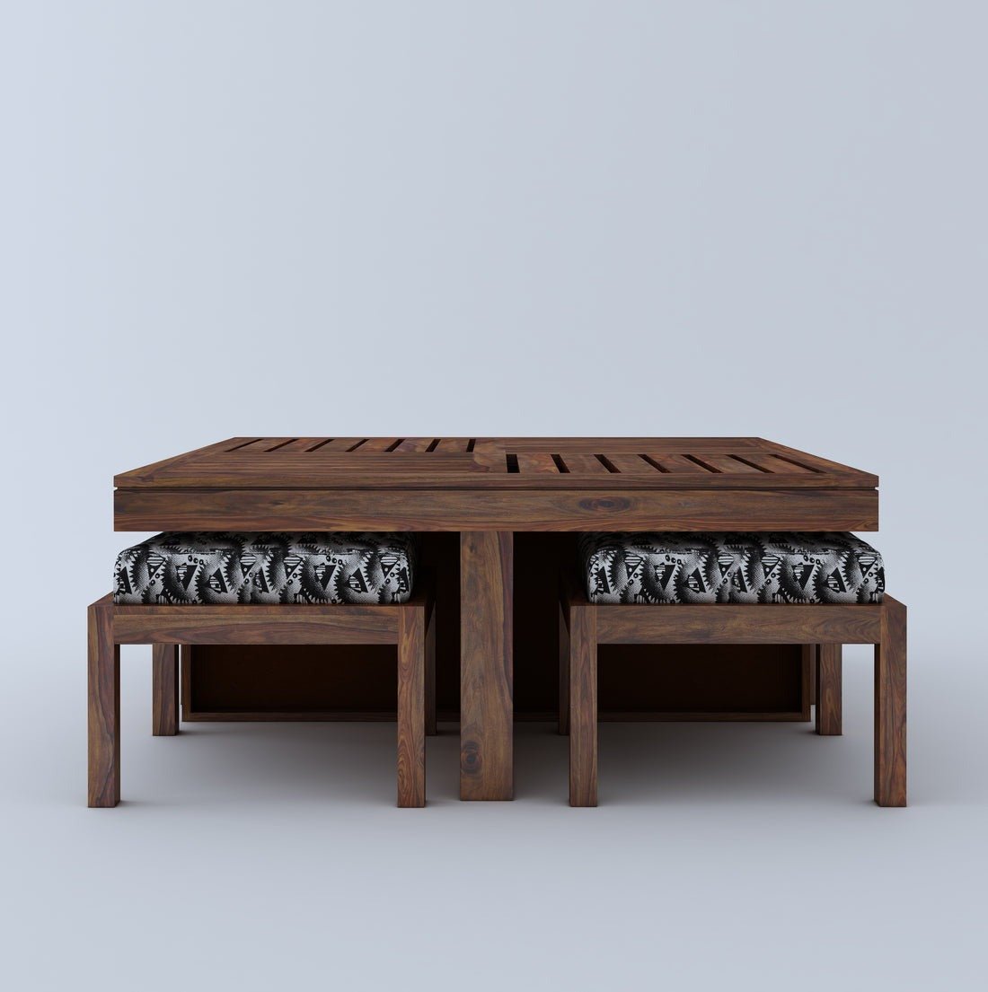 Avian Solid Wood Coffee Table Centre Table With 4 Seating Stool For Living Room. - Torque India