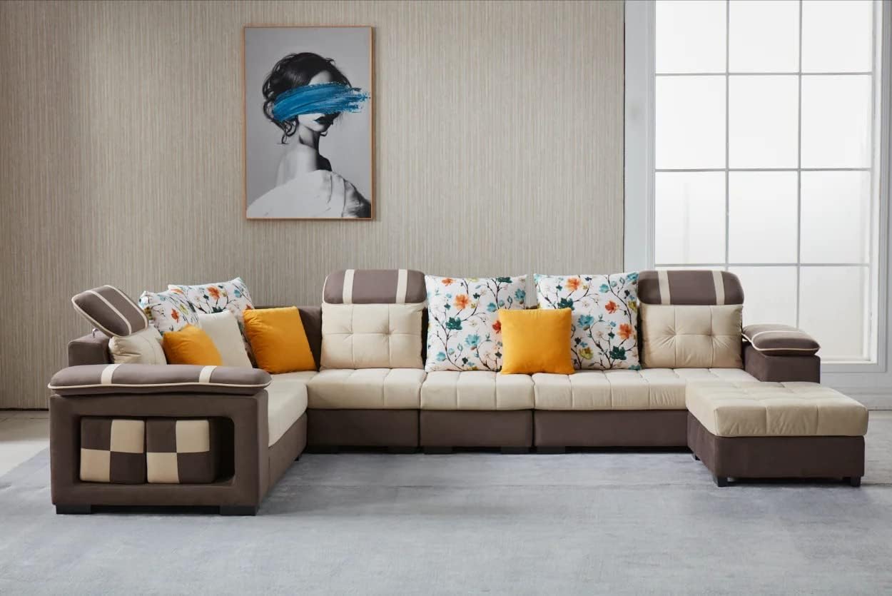 Living Room Luxury Bristol U Shape 9 Seater Fabric Sofa Set With 4 Pu Torque India