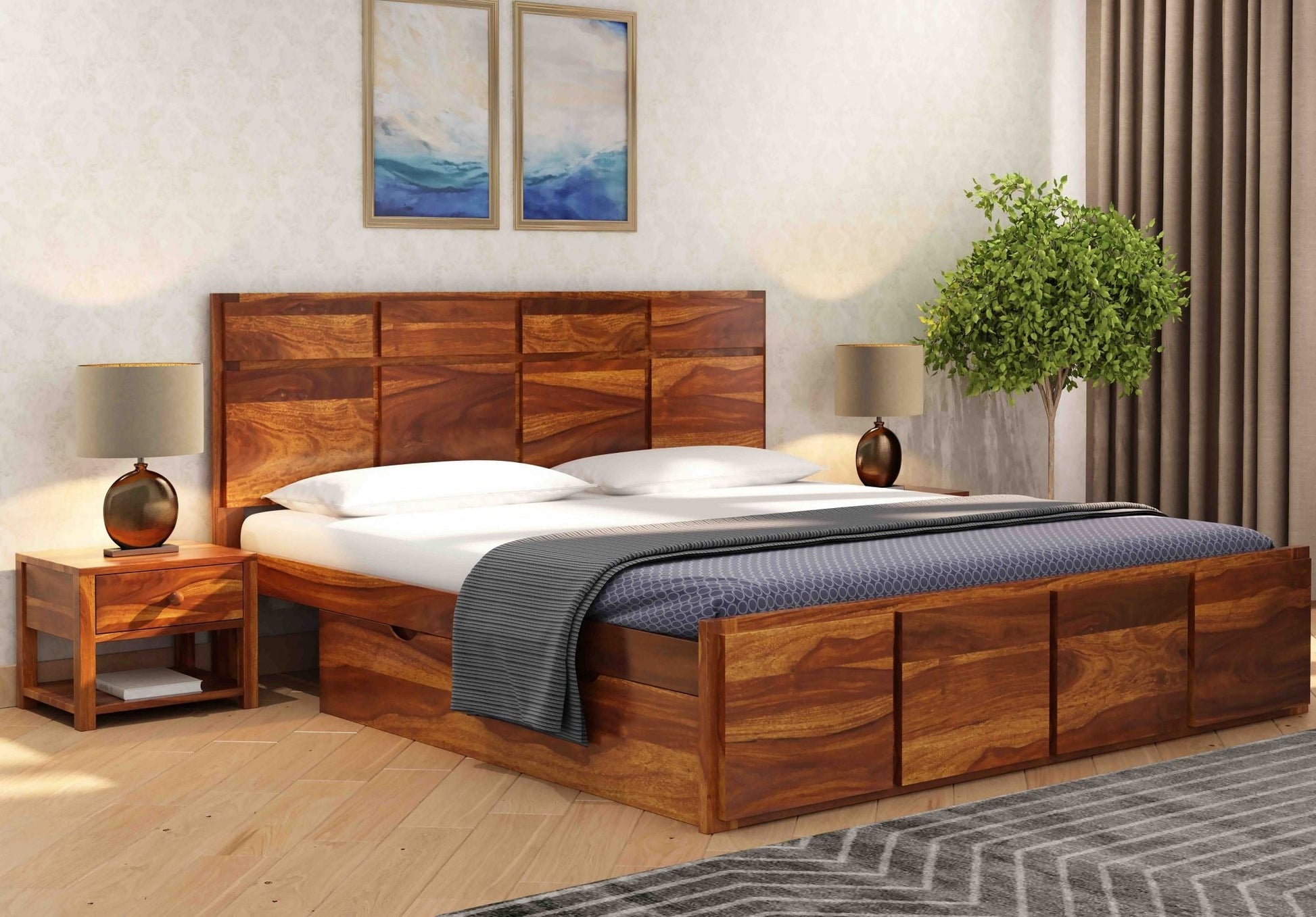 Carmen Sheesham Wood Bed with Box Storage - Torque India