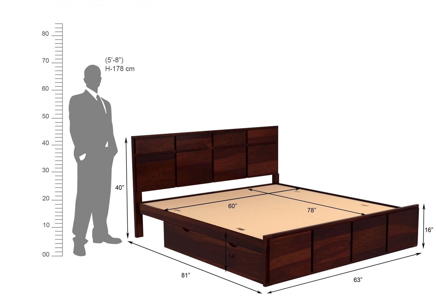 Carmen Sheesham Wood Bed with Box Storage - Torque India