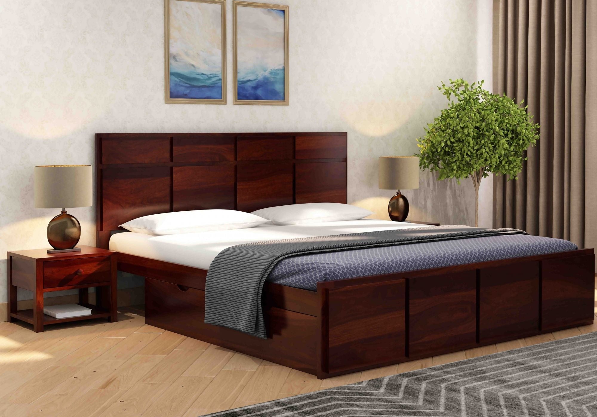 Carmen Sheesham Wood Bed with Box Storage - Torque India