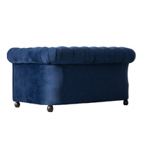 Cassava Solid Wood 2 Seater Fabric Chesterfield Sofa for Living Room - Blue - Torque India