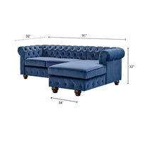 Eureka Solid Wood 4 Seater L Shape Fabric Chesterfield Sofa For Living - Blue - Torque India