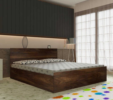 Fifa Engineered Wood Bed With Box Storage For Bedroom (Brown) - Torque India