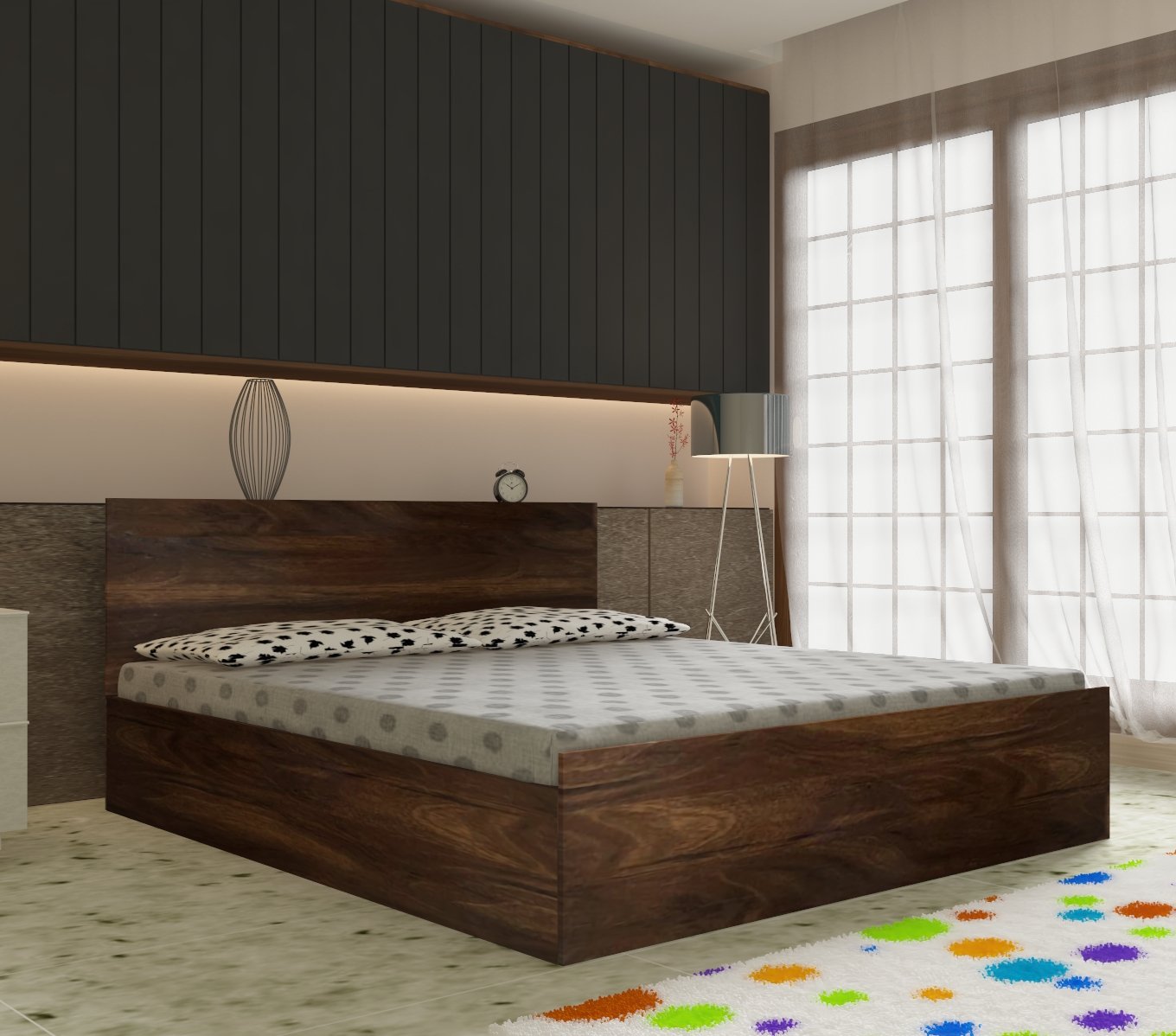 Fifa Engineered Wood Bed With Box Storage For Bedroom (Brown) - Torque India