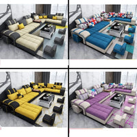 Galster U Shape 9 Seater Fabric Sofa Set and additional 4 Puffy - Torque India