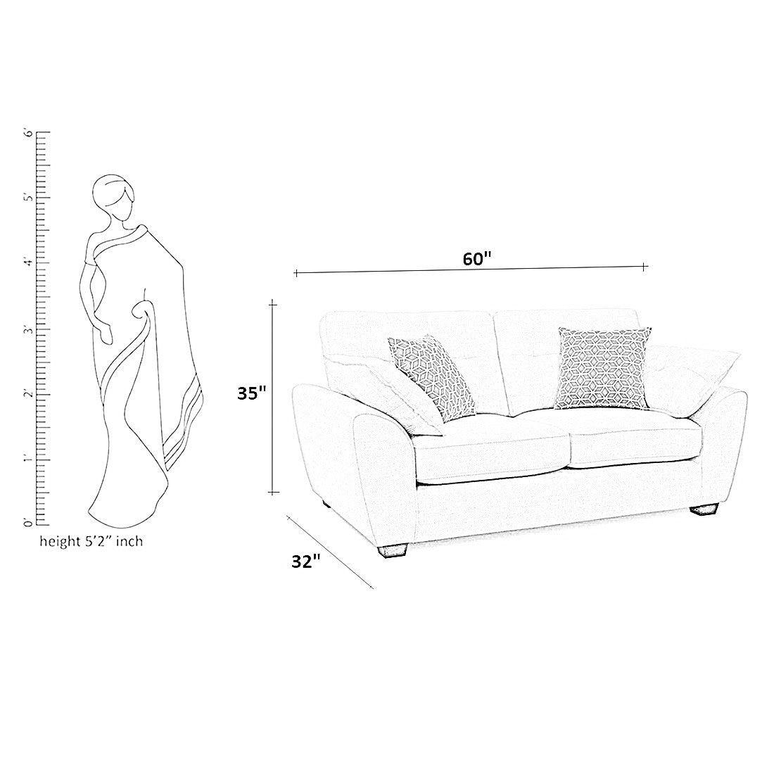 Hatfield 2 Seater Fabric Sofa for Living Room - Torque India