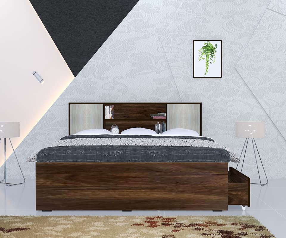Henrich Engineered Wood Bed with Storage for Bedroom (Brown) - Torque India