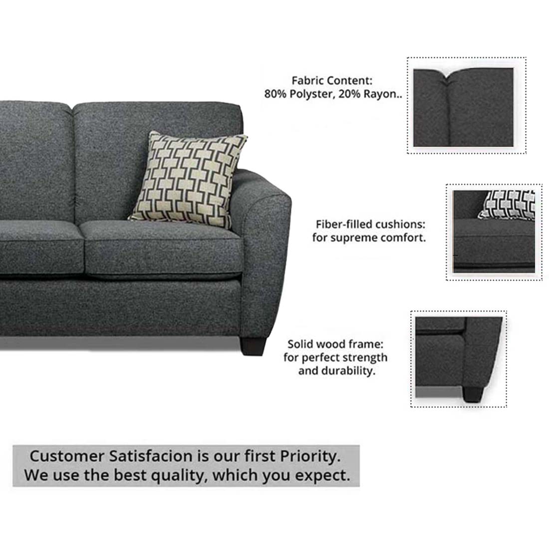 Holden 3 Seater L Shape Sofa With Ottoman For Living Room - Torque India