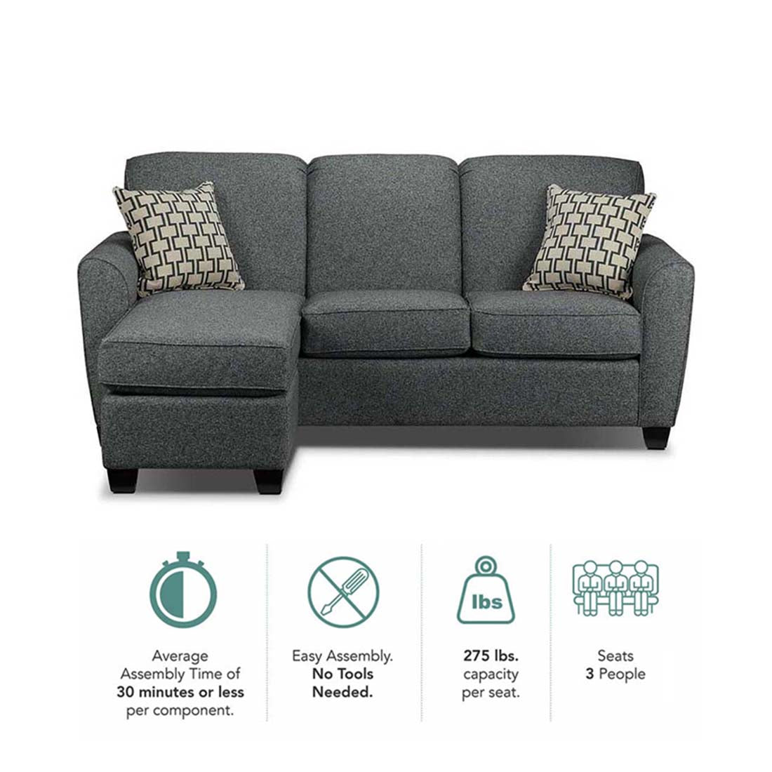 Holden 3 Seater L Shape Sofa With Ottoman For Living Room - Torque India