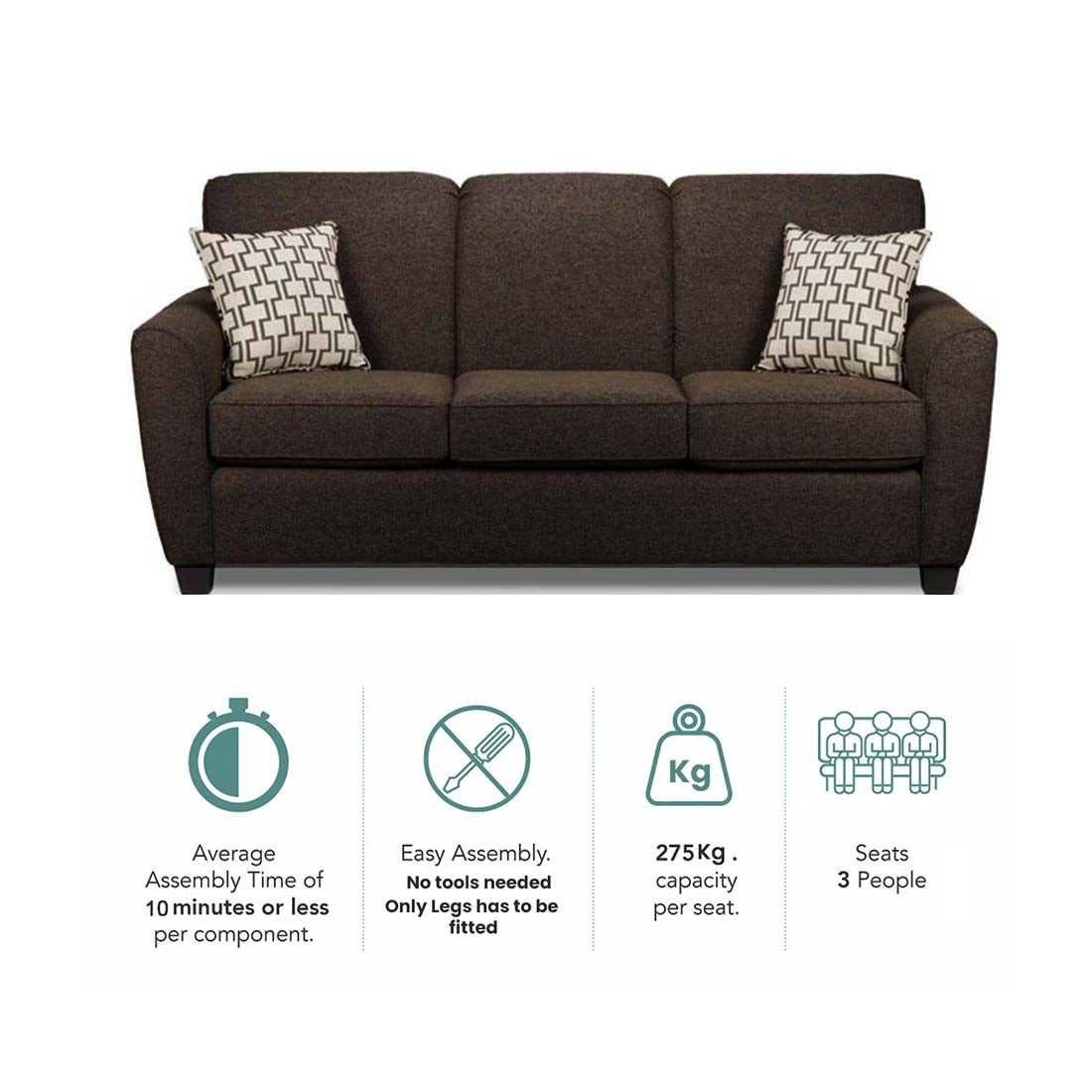 Holden 3 Seater Sofa for Living Room - 3 Seater Sofa - Torque India