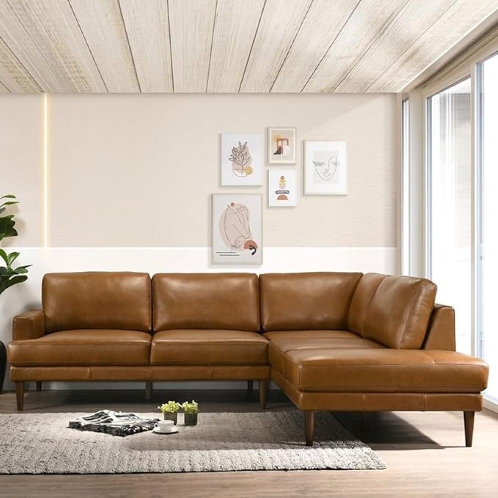 Irina L Shape 6 Seater Leatherette Sectional Sofa for Living Room - Brown - Torque India