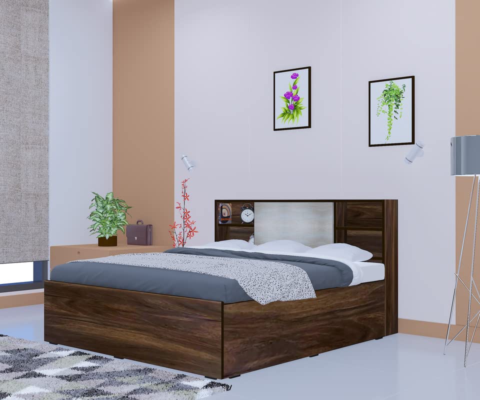 Ivana Engineered Wood Bed with Box Storage for Bedroom (Brown) - Torque India